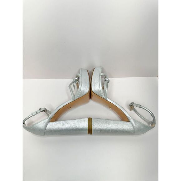 Pelle Moda Gillian Sandal 9.5 Silver Metallic Suede Open Toe Ankle Strap Heel - Picture 9 of 13